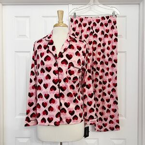 Kate Spade New York Womens Pink Hearts Valentines 2 Piece Pajama Set Medium NWT